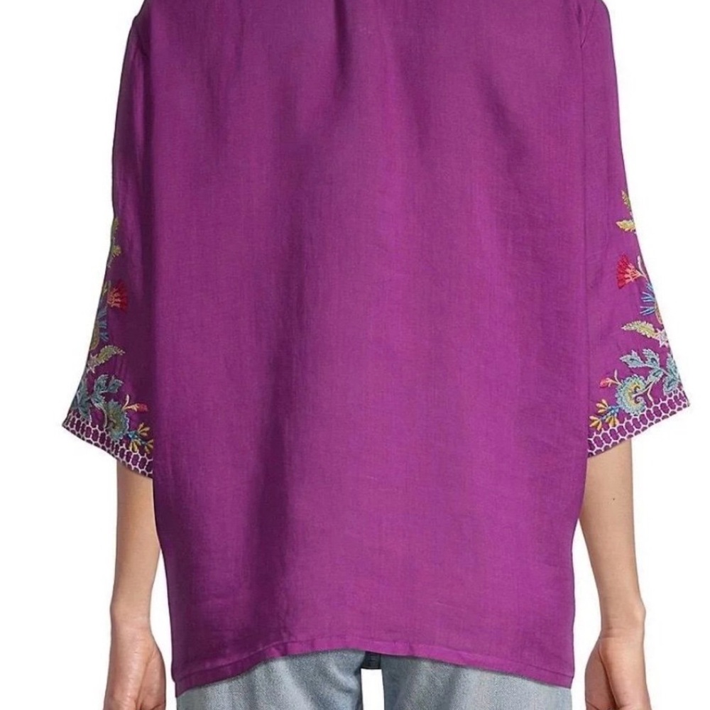 Johnny Was Arzella Purple Embroidered Tunic Top XS NWOT $225 Retail - Picture 10 of 12